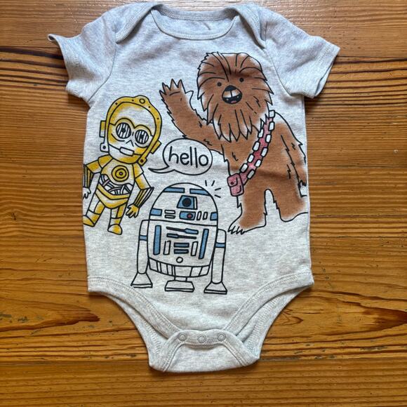 Star Wars character graphic gray short sleeve baby one piece SIZE 12M - Picture 1 of 4